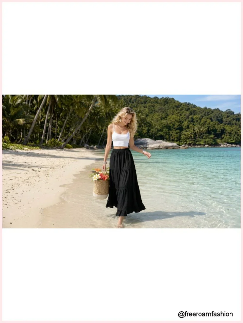 Boho Cotton Lace Crochet Flowy A-Line High Waisted Maxi Skirt